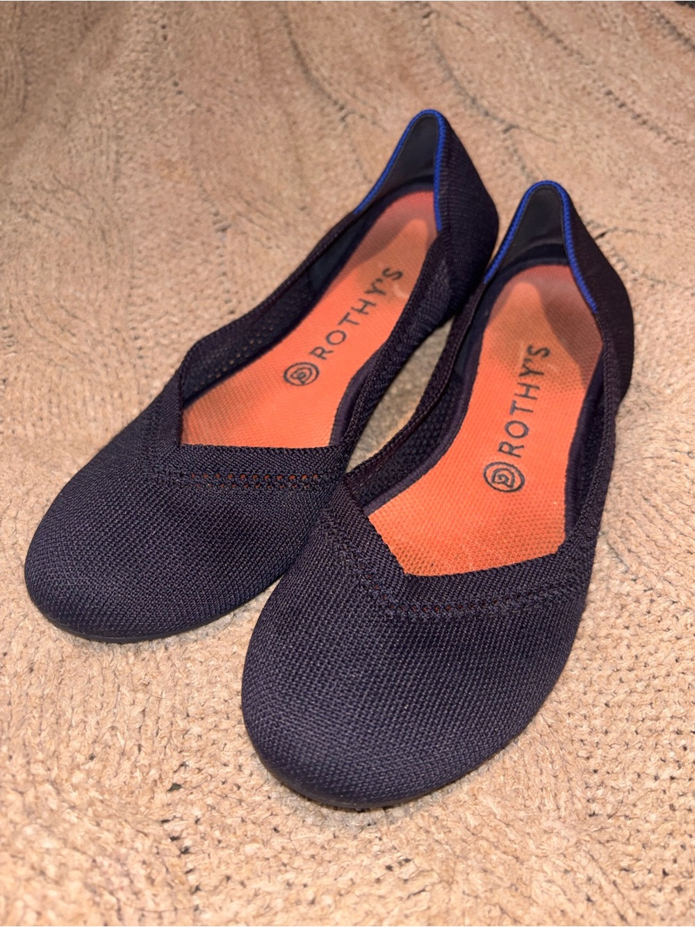 Rothy’s The Flat Navy Knit Ballet Flats Blue Trim Women’s Size 10 US